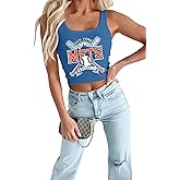 Baseball Tank Top Women Vintage Baseball Mom Tanks Baseball Season Graphic Tee Shirts Game Day Knit Crop Sleeveless Tops