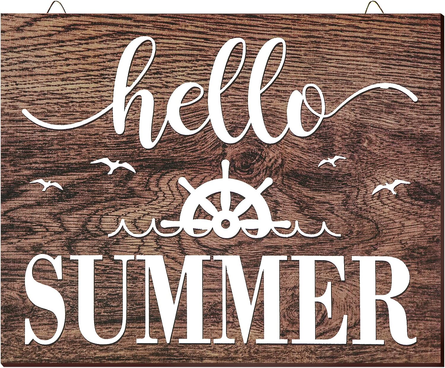 Jetec Hello Summer Wooden Sign Wooden Farmhouse Sign Home Rustic Front Door Decoration Wood Hanging Sign Wall Decor, 9.8 x 7.8 x 0.2 Inch