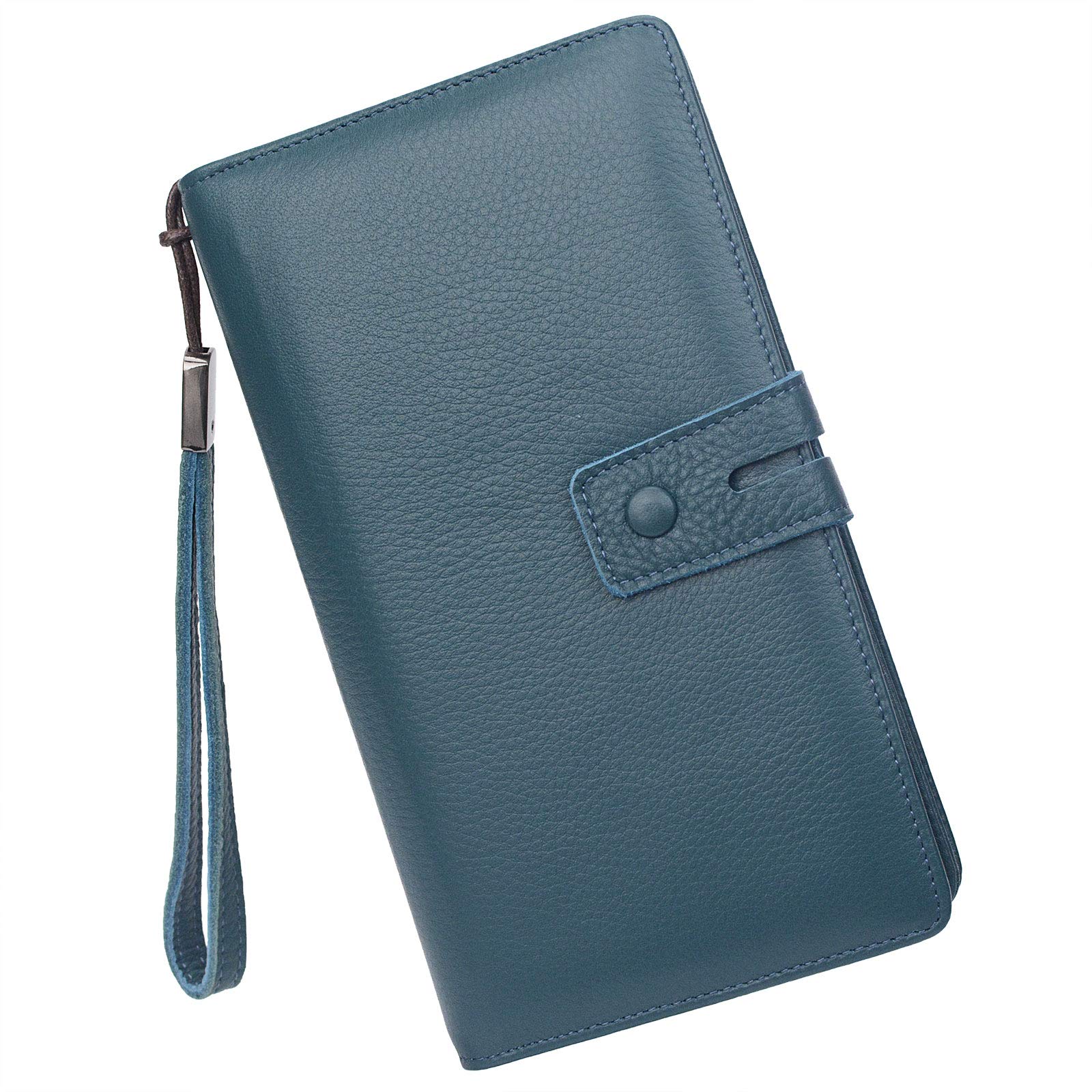 Women's Big Fat RFID Blocking Leather Clutch Wallet Organizer Checkbook Holder (Blue) …