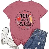 Ascrazy 100 Days of School Shirts for Women Teacher School Days T-Shirt Happy 100th Day Teachers Tee Tops