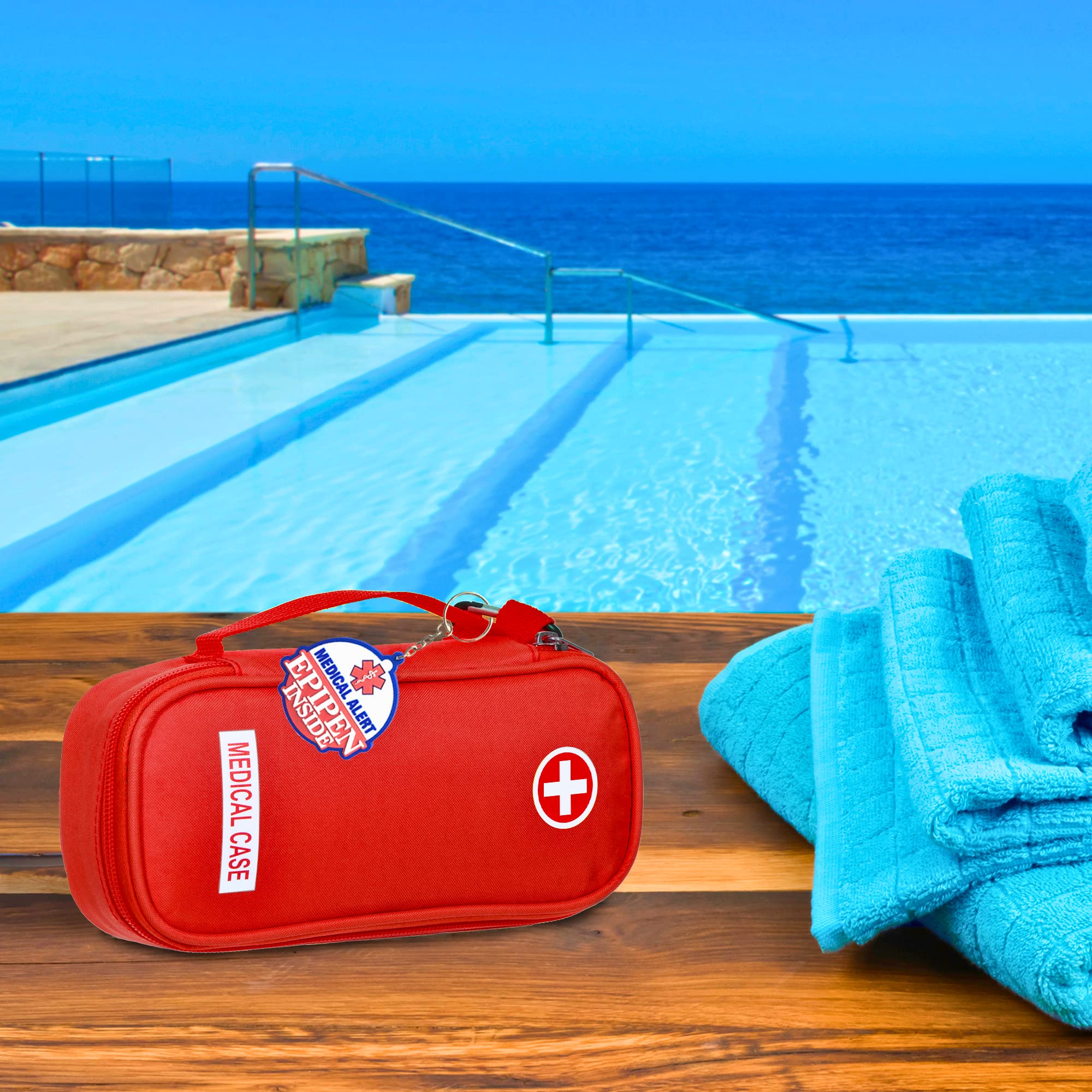 EpiPen Medical Carrying Case Insulated, Travel Medication Organizer Bag Emergency Medical Pouch, Fits 2 EpiPens, Asthma Inhaler, Anti-Histamine, Auvi-Q, Allergy Medicine Essentials, Red