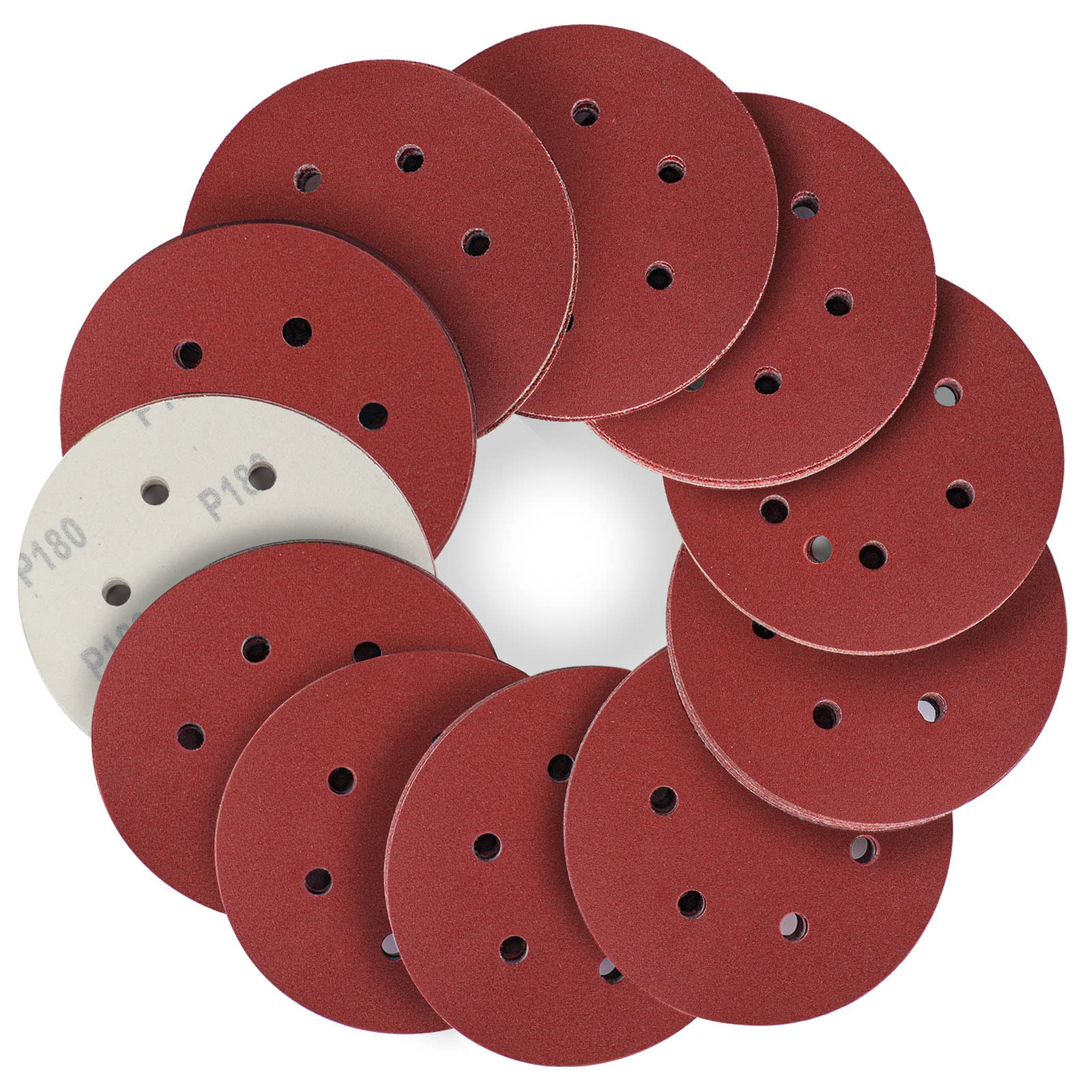 STEBRUAM 150mm Sanding Discs 180 Grits 50PCS,Hook and Loop Sandpaper Pads for 6 Inch 6 Hole Random Orbital Sander — image 1
