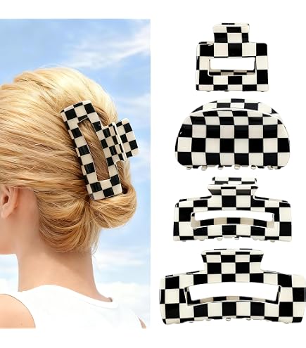 Amazon.com : 4Pcs Checkered Hair Claw Clips, Non-Slip Hair  display picture 3