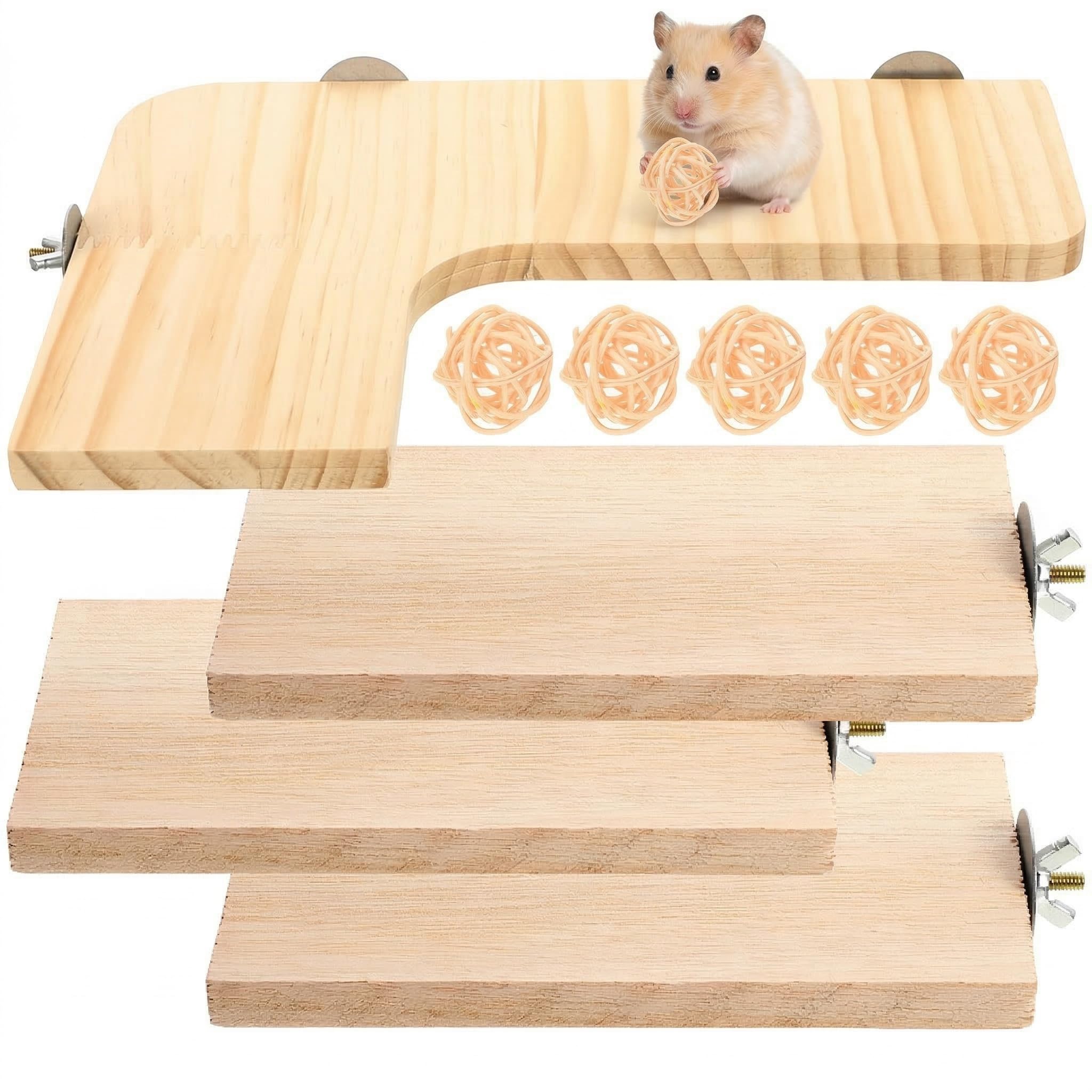UKCOCO Hamster Platform Wooden Cage Accessories: 9 pcs Wooden Hamster Cage Platform Set L-Shaped and Rectangular Board Toys for Gerbils, Rats, Chinchillas, Birds