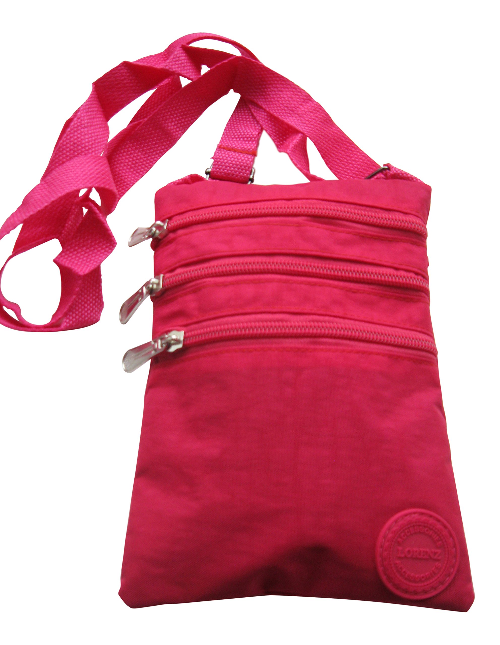 Ladies Crinkled Nylon Small Cross Body Bag Organizer - Pink