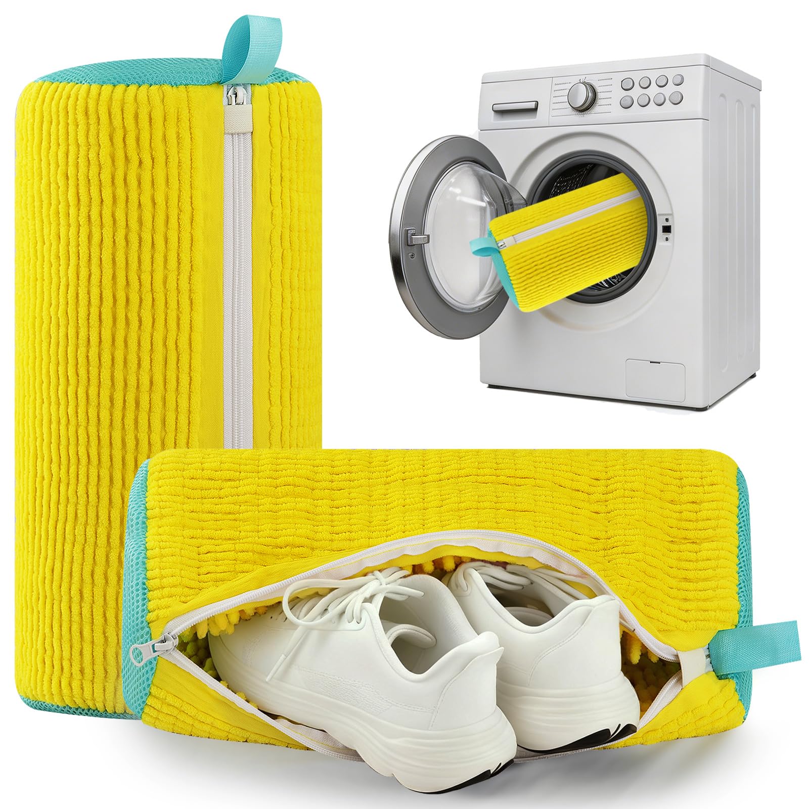 Shoe Washing Machine Bag Trainer Shoe Bag Laundry with Zips 360° Cleaning Reusable Shoe Cleaner for Sneakers Canvas Tennis Running Shoes (YELLOW 2Pcs)