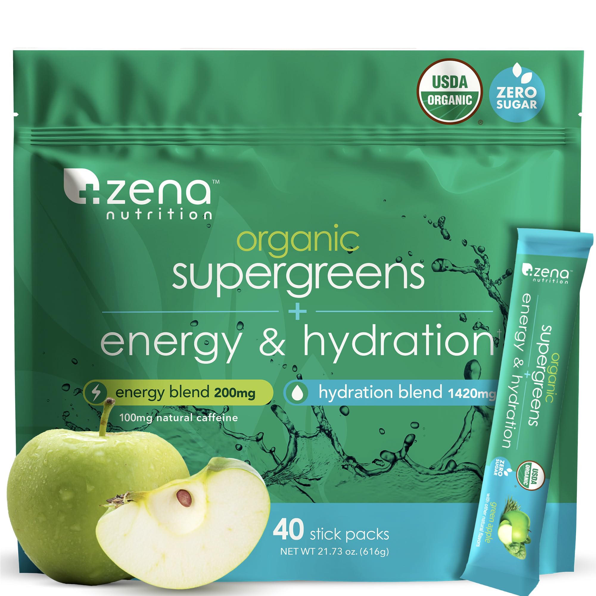 Organic Supergreens + Energy & Hydration Sticks (Green Apple)