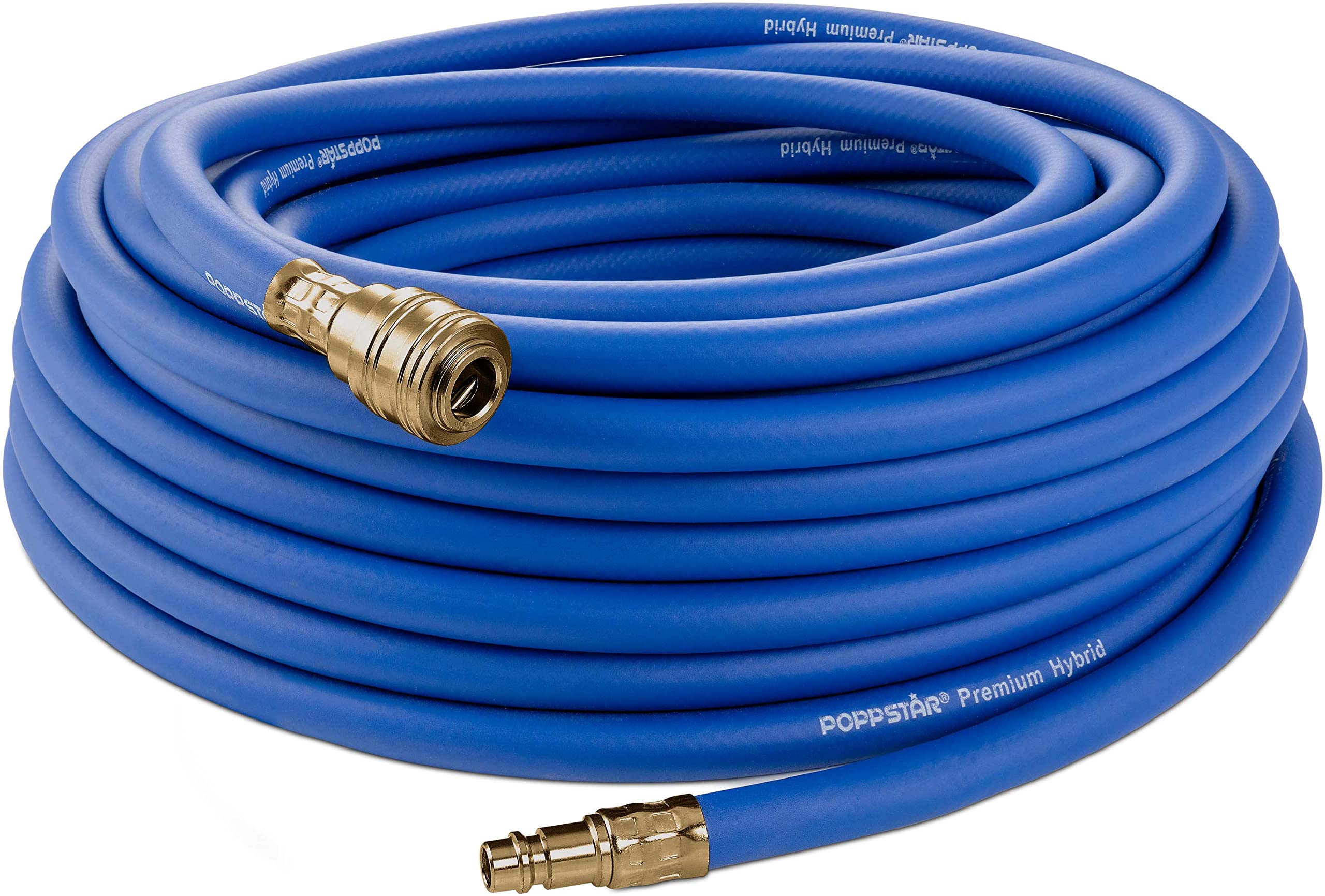 Poppstar Compressed Air Line Hose 20 m (Hybrid PVC Polymer, Inner Diameter 9.2mm with Brass Couplings) up to 300 PSI Blue
