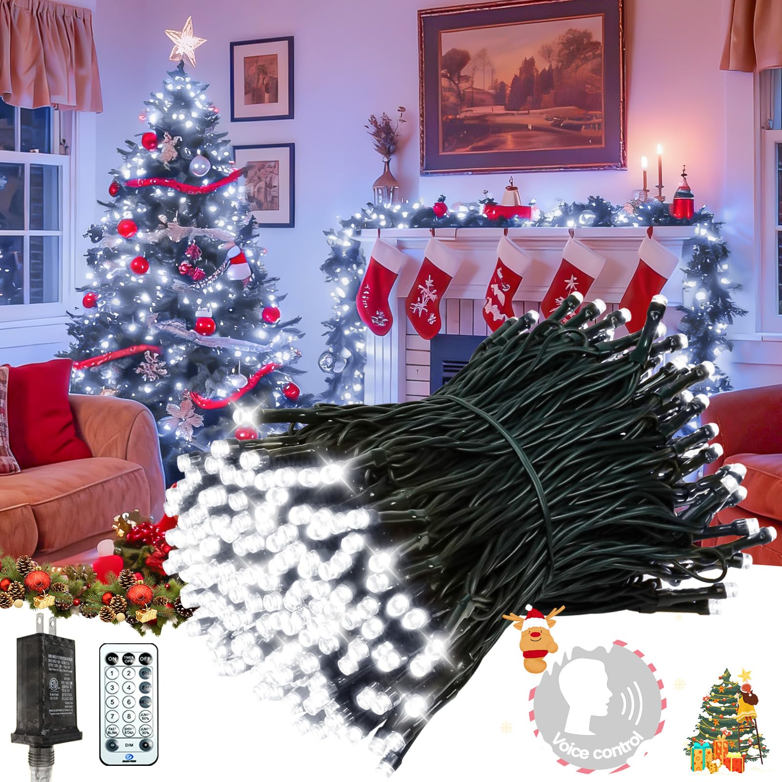 Photo 1 of 2025 New Voice Control 88ft 240LED Smart Christmas String Lights Outdoor/Indoor | String Lights with Remote, 12Modes, 7Voice Commands & Timers, Christmas Twinkle Light for Xmas Tree Decor (Cool White)