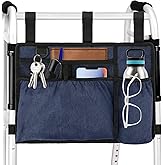 Walker Bag Basket with Cup Holder for Folding Walker Accessories for Seniors Elderly, Handicap, Foldable & Water Resistant Walker Storage Bags with Big Capacity - Dark Blue