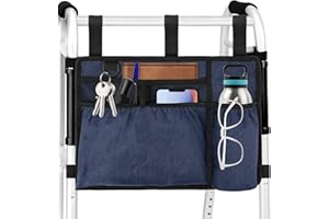 OKXIRI Walker Bag Basket with Cup Holder for Folding Walker Accessories for Seniors Elderly, Handicap, Foldable & Water Resistant Walker Storage Bags with Big Capacity - Dark Blue