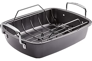 Circulon Ultra Lasting Nonstick Roaster/Roasting Pan with Easy Serve Rack, 17 Inch x 13 Inch, Black