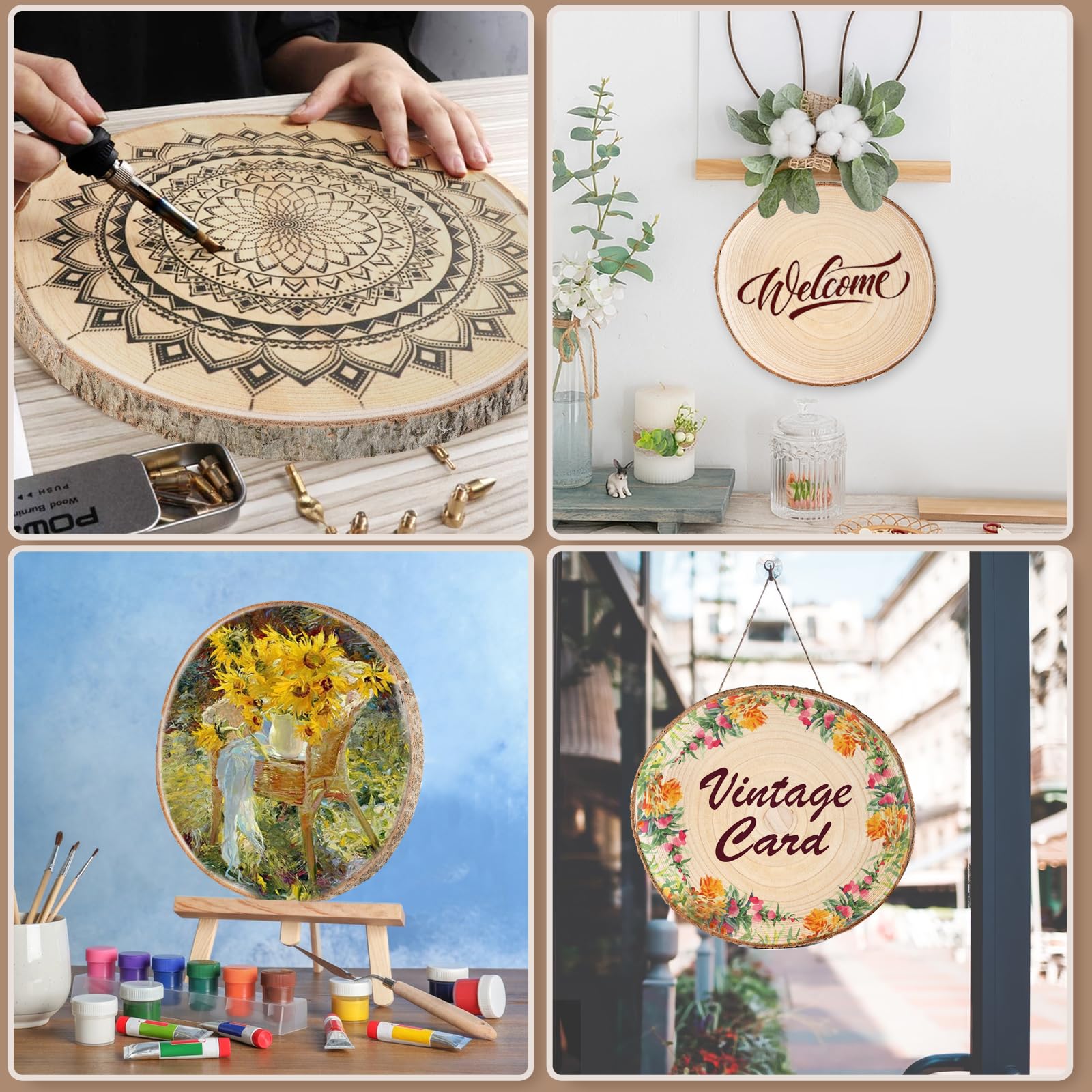 Wood Slices 6 Pack 9-10.5 Inch Large Wood Rounds Natural Wood Slices for Centerpieces,Wedding&BabyShower,Table Decorations,Crafts,DIY,Arts
