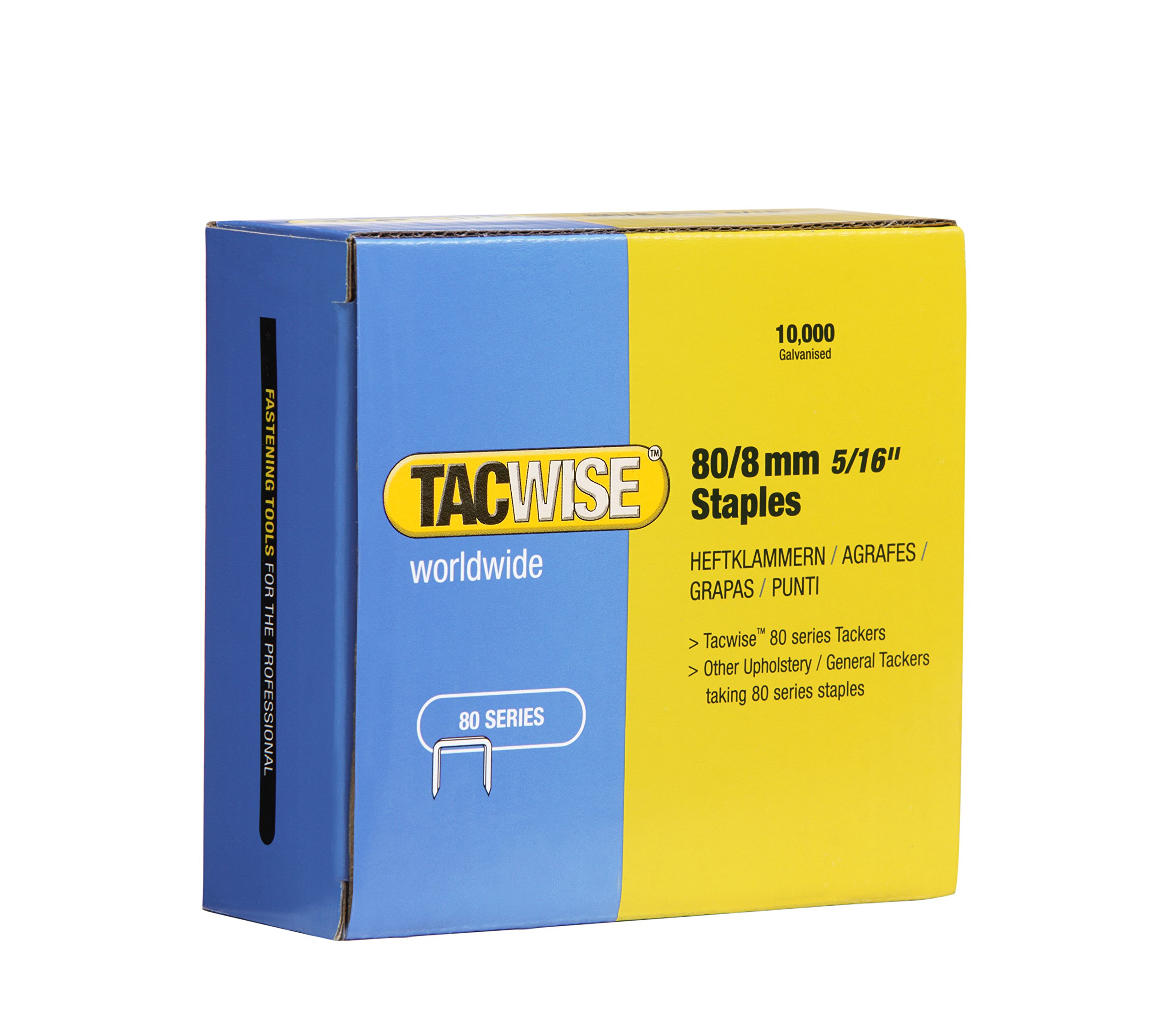 Tacwise 0382 Type 80 / 8 mm Galvanised Upholstery Staples, Pack of 10,000, Silver