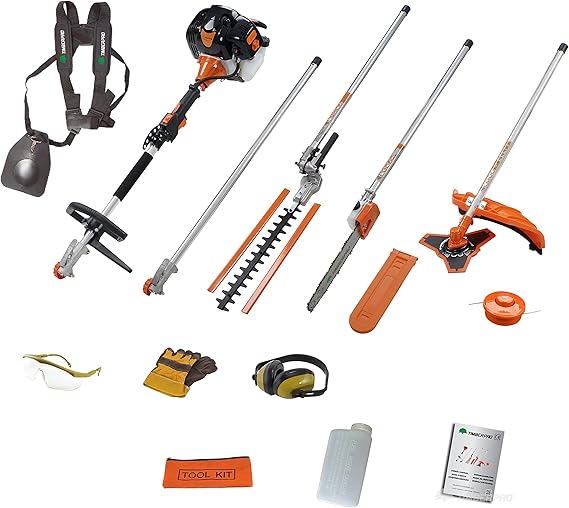 t4tools Timberpro 52cc Petrol Engine, MultiFunction 5 in 1 Garden Tool