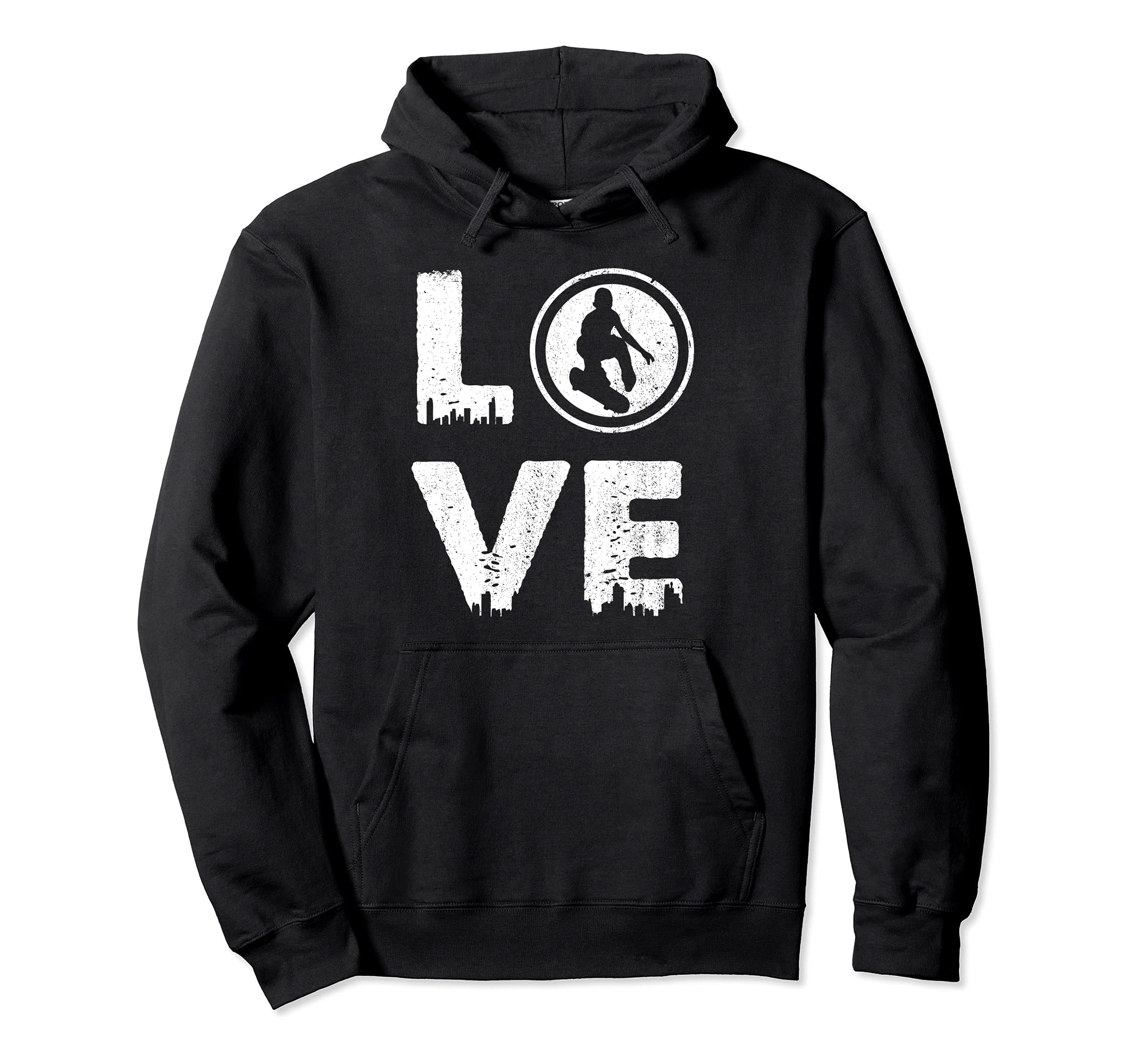 Skateboard Love Skateboarding City Skyline For Skaters Pullover Hoodie