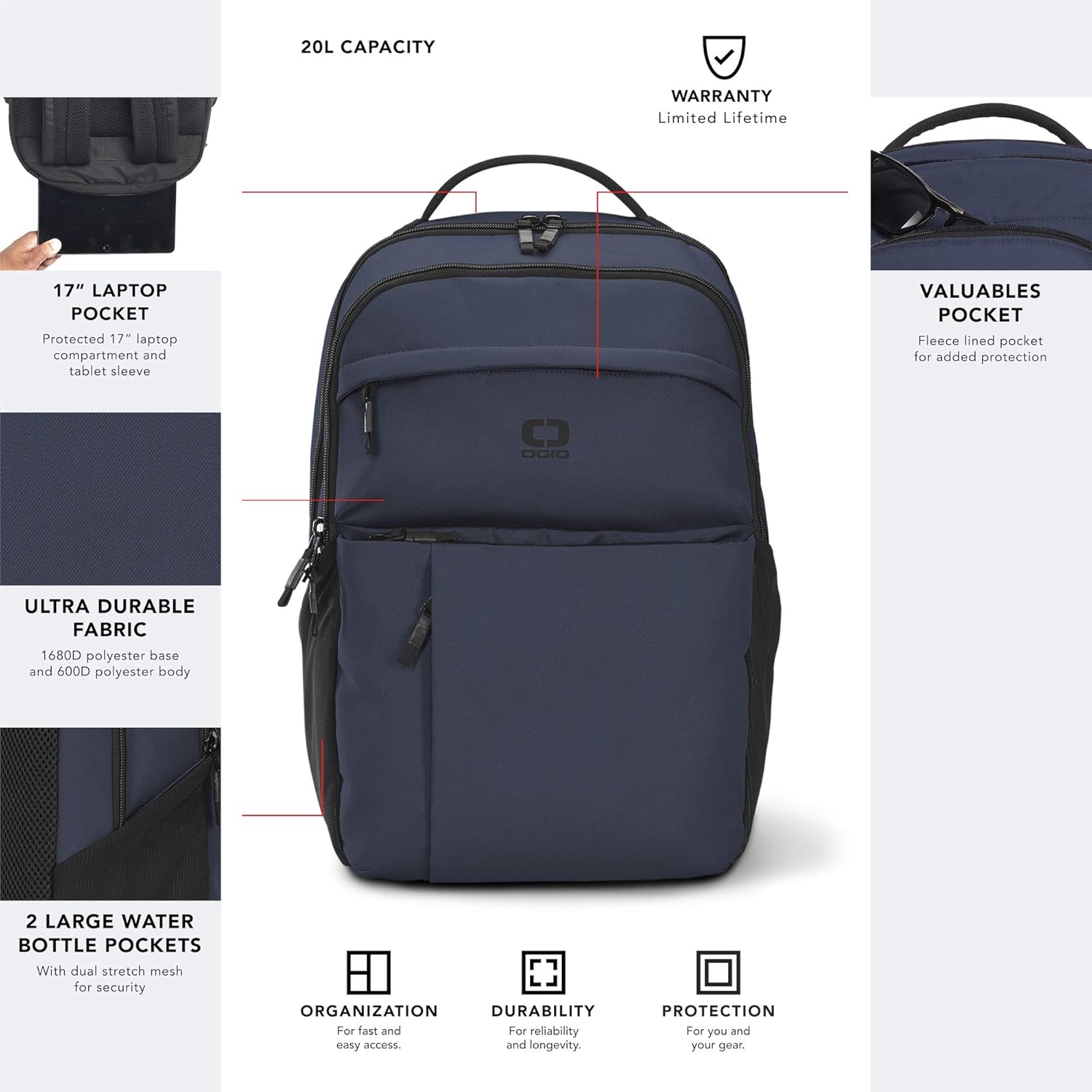 OGIO Pace 20 Durable Base Backpack with 15inch Laptop Compartment