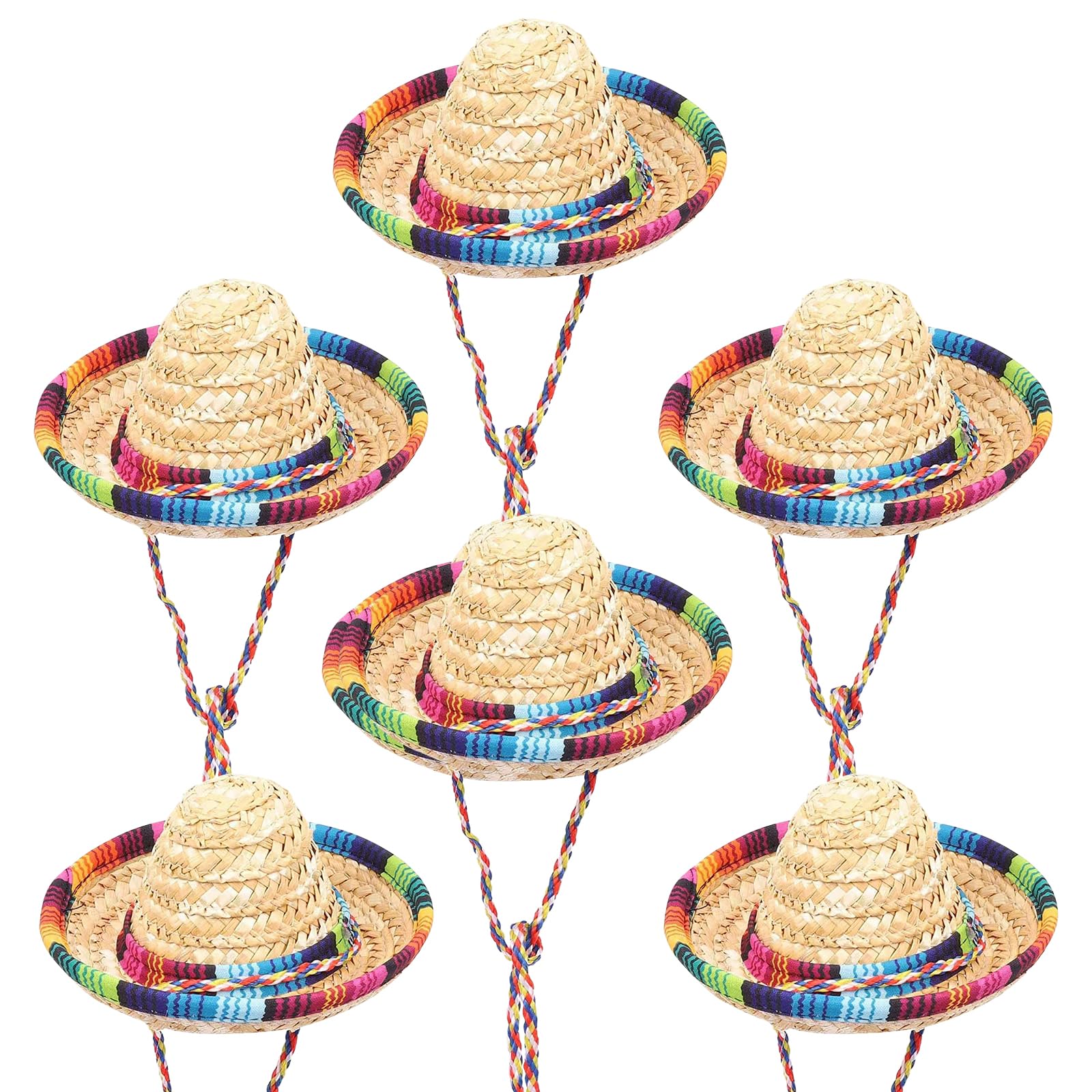 Mini Mexican Sombrero Hats, 6 Pcs Mini Fun Straw Hat Cinco De Mayo Fabric Sombrero Cute Straw Sombreros for Fiesta Carnival Summer Mexican Theme Party Favors