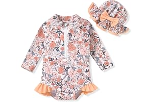 Aalizzwell Baby Girls Long Sleeve One Piece Swimsuit with Hat