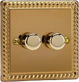 Varilight V-Pro 2 Gang Dimmer Switch Georgian Brass Rope Edge 250W
