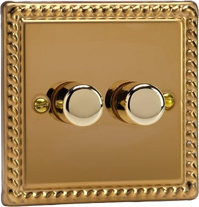Varilight V-Pro 2 Gang Dimmer Switch Georgian Brass Rope Edge 250W