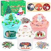 3 Pack Christmas Butter Slime Kit for Kids, Scented Slime with Santa Claus, Snowman, Christmas Tree Charm, Soft, Non-Sticky, Goodies Bag Toy for Party Favors, Birthday Gifts for Girl Boy