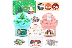 MERMAIDSLIME 3 Pack Christmas Butter Slime Kit for Kids, Scented Slime with Santa Claus, Snowman, Christmas Tree Charm, Soft, Non-Sticky, Goodies Bag Toy for Christmas Party Favors, Birthday Gifts for Girl Boy