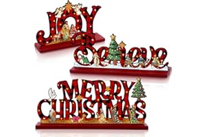 Cinnvoice 3 Pcs Christmas Table Decorations Nativity Scene Wooden Set Jesus Christian Table Topper Nativity Centerpiece Religious Christmas Ornaments Decor for Xmas Winter Holiday Supplies(Checkered)