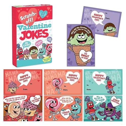 Peaceable Kingdom Valentines Cards for Kids Classroom, Set of 28 Valentines Day Gifts - Scratch off Jokes