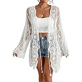 Bsubseach Women Mesh Lace Kimonos 2026 Swim Cover Up Summer Bikini Beach Coverup Boho Back Cutout Sheer Kimono Cardigan