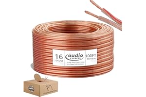 Audio Express 100ft 16-Gauge Speaker Wire, 30.48m, 2 Conductor, Polarity Marked, Clear PVC, CCA, Home Theater, HiFi, Surround, Auto, 74 High Strand Count (.15 OD), Flexible, Durable, Dispensing Box