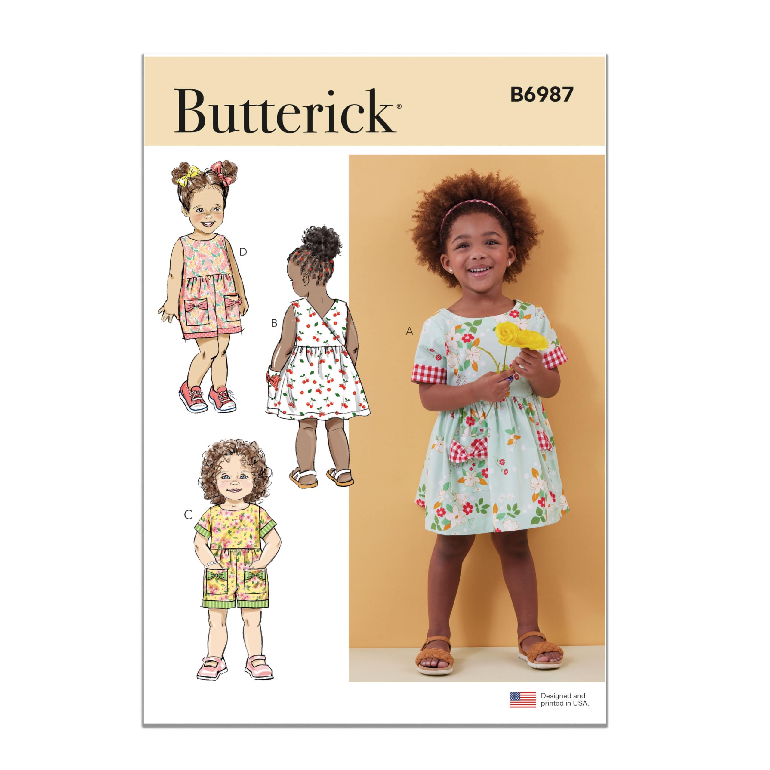 BUTTERICK B6987A Toddlers' Dresses and Rompers A (1/2-1-2-3-4)