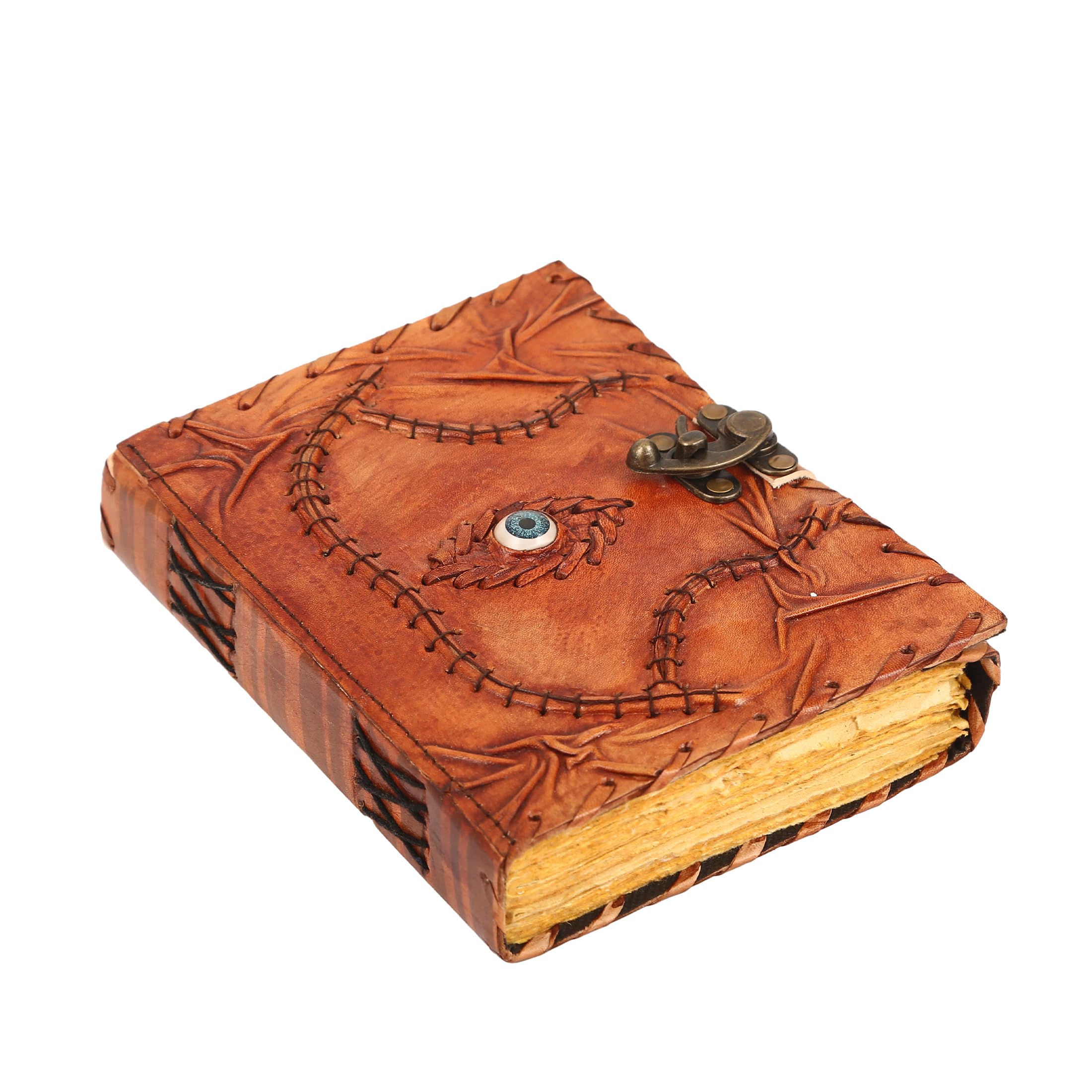 ANANYOM Handmade Leather Journal, Brown, Hocus Pocus Spell Eye Design, Genuine Leather Notebook Diary, Sketchbook with Brass Clasp Lock, Embossed Journal for Men & Women, Office Journal Deckle Edge