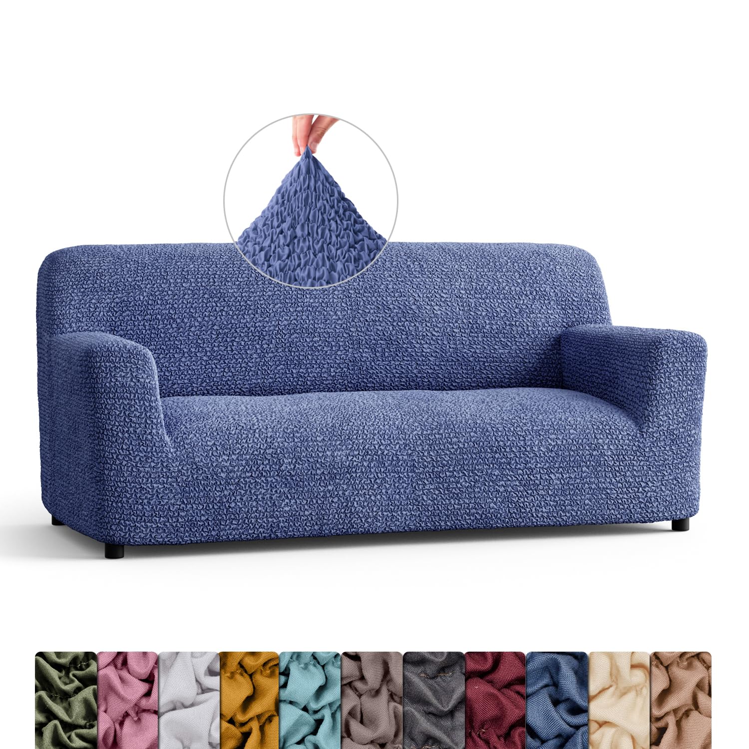 Menotti 3 Seater Couch Cover - Sofa Cover - Sofa Protector - Soft Polyester Fabric Slipcover - 1-Piece Form Fit Stretch Elastic Stylish Furniture Cover - Microfibra - Blue (3 Seater)