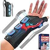 FEATOL Carpal Tunnel Wrist Brace Night Support, Thumb Spica Splint Right Hand for De Quervains Tenosynovitis, Tendonitis, Wrist Brace With Thumb Support-Small/Medium-Women & Men, Black