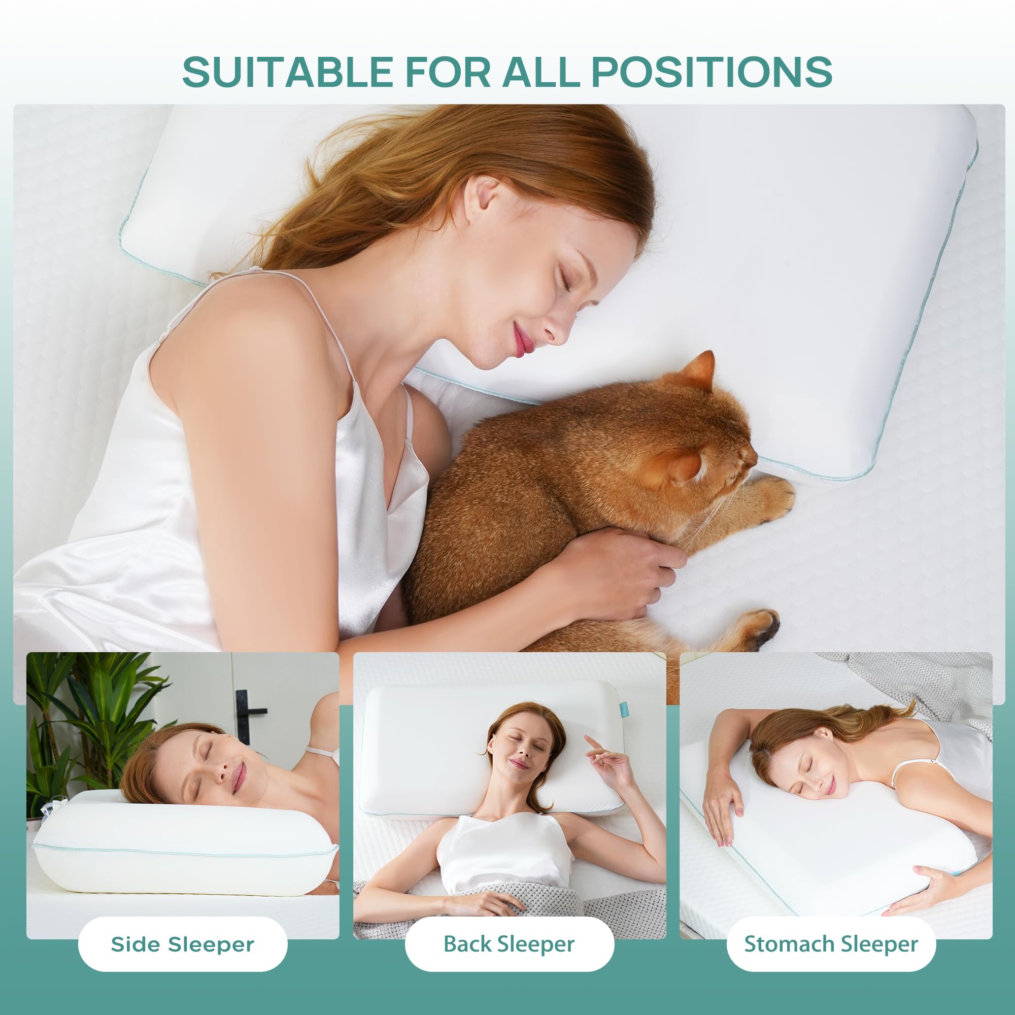 Cooling Soft Memory Foam Pillow, Cervical Neck Pillow for Side Sleepers, Back & Stomach Sleepers, Ergonomic Orthopedic Design for Neck Pain Relief and Deep Sleep, CertiPUR-US, White