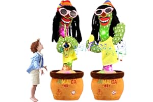 MILEGI Dancing Cactus Baby Toy,Halloween Decorations Jamaican Singing Cactus Toy with Adjustable Volume,Halloween Talking Cactus Mimicking Toy Repeats What You Say,Halloween Mocking Cactus for Baby