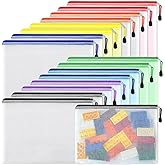 EOOUT 16pcs Mesh Zipper Pouch, Puzzles, Board Game Storage Bags for Organizing, Waterproof Zip File Bags, Letter Size, A4 Size, for School Office Supplies, Storage Bags, 8 Colors