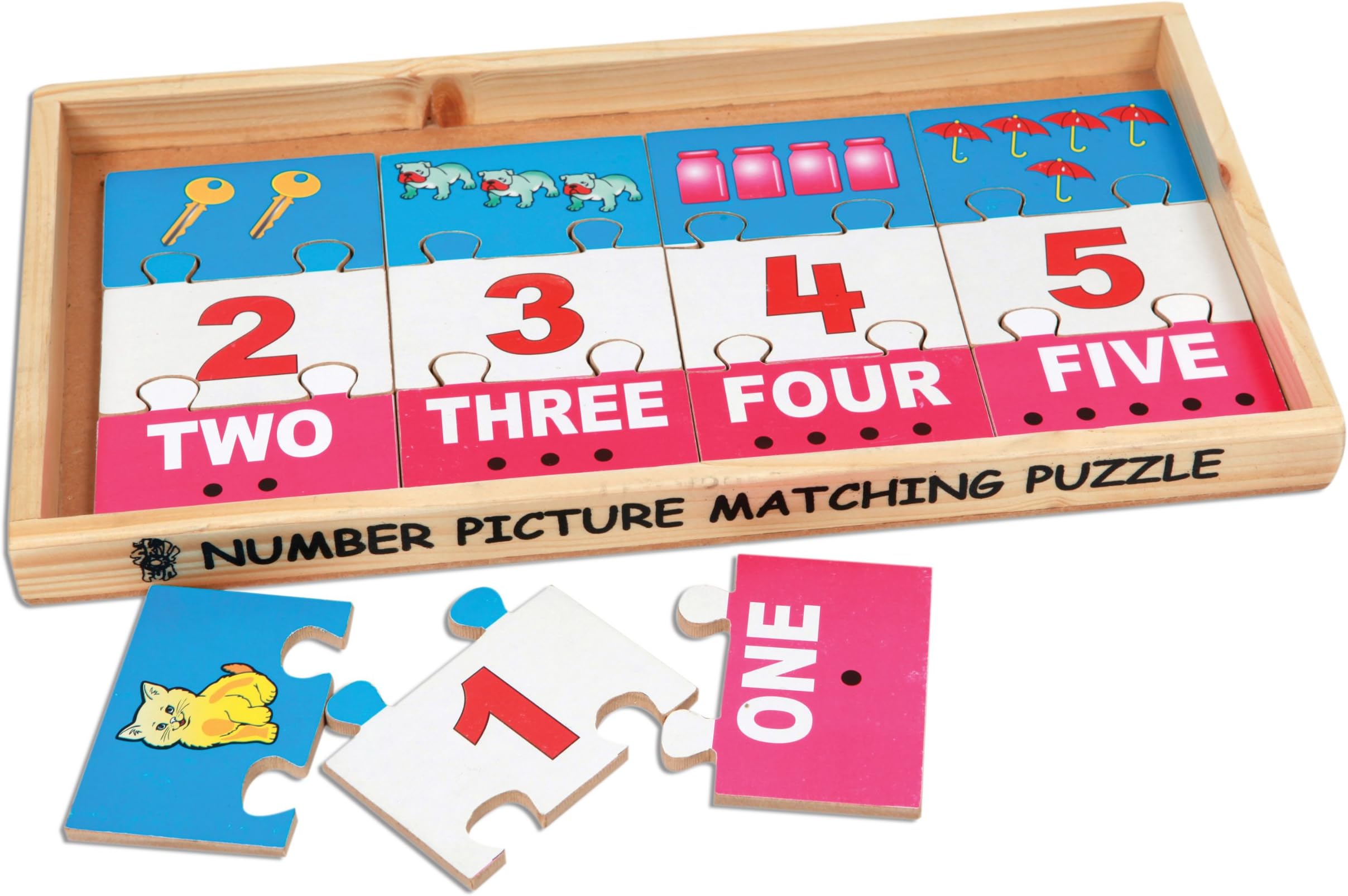 Skillofun Wooden Number Picture Matching Puzzle Strips, Multi Color