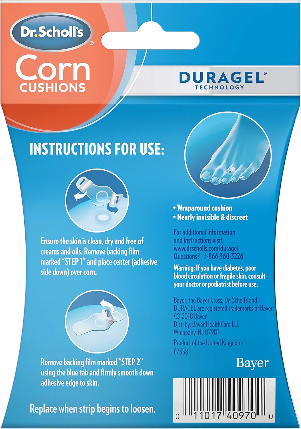 Dr. Scholl's CORN CUSHION with Duragel Technology, 6ct // Cushioning Protection against Shoe Pressure and Friction that Fits Easily In Any Shoe for Immediate and All-Day Pain Relief: Health & Personal Care