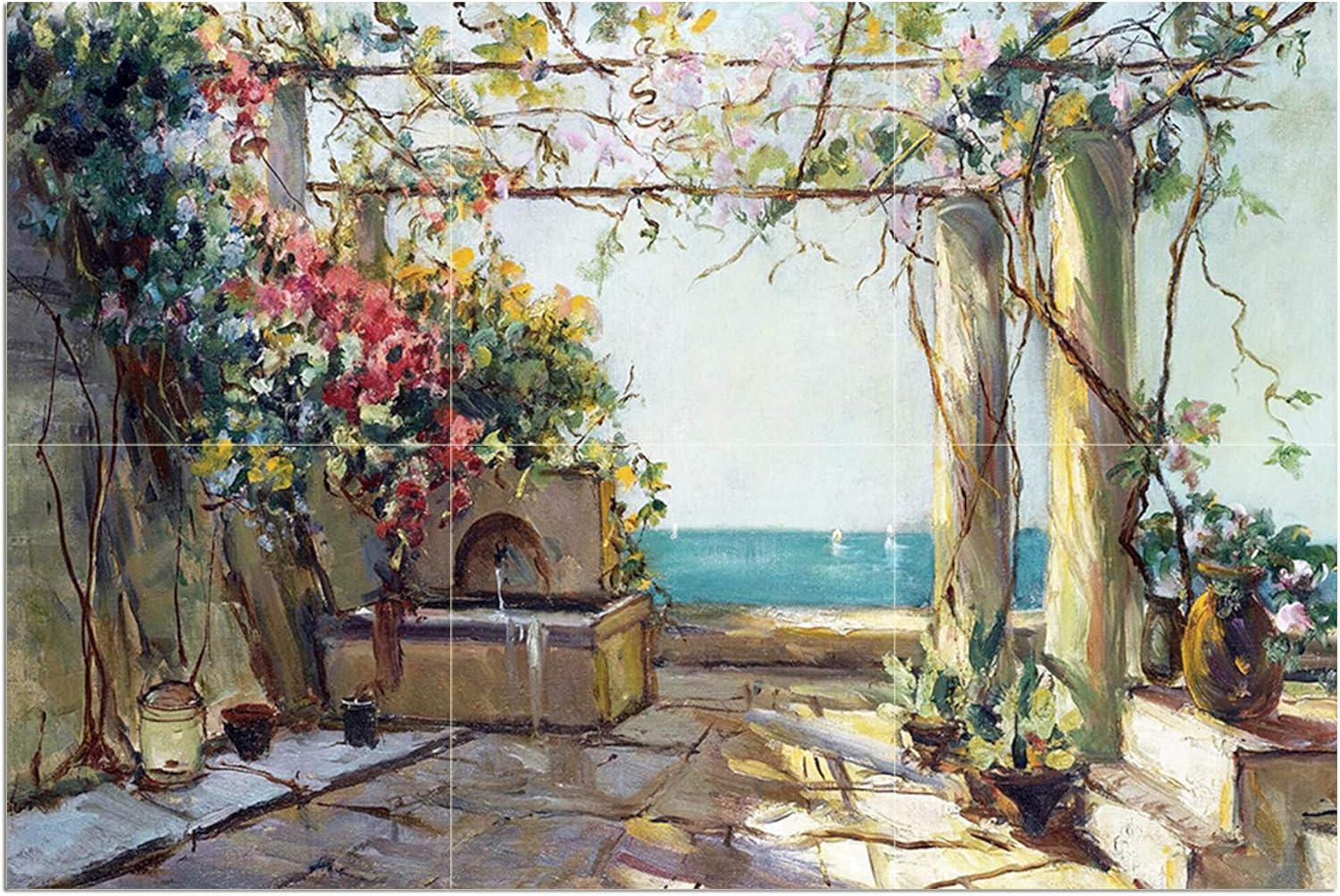 Garden Ocean Terrace Tile Mural Kitchen Bathroom Wall Backsplash Marble Ceramic - Picture 4 of 12