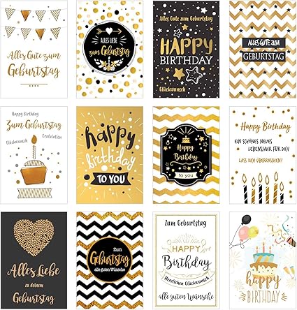 Edition Seidel Lot De 12 Cartes D Anniversaire Exclusives De Qualite Superieure Avec Enveloppe Carte De Vœux D Anniversaire Pour Homme Et Femme Avec Inscription Happy Birthday Amazon Fr Fournitures De Bureau