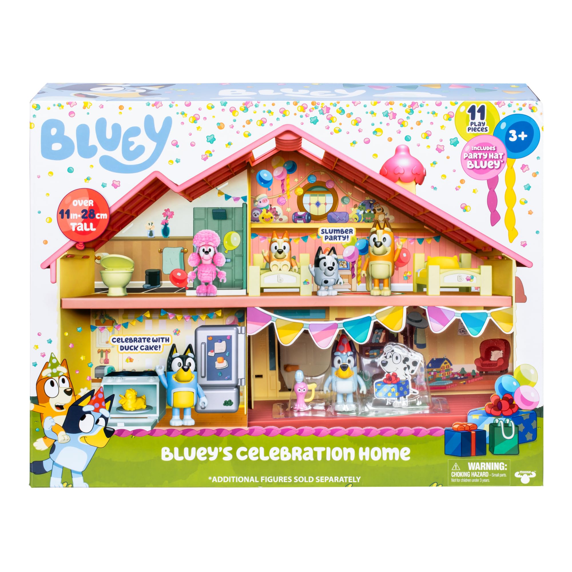 Bluey Celebration Home Playset, Portable Birthday Party Toy House with 11 Removable Accessories and 2.5” Figure, House Toys for Kids of Ages 3+