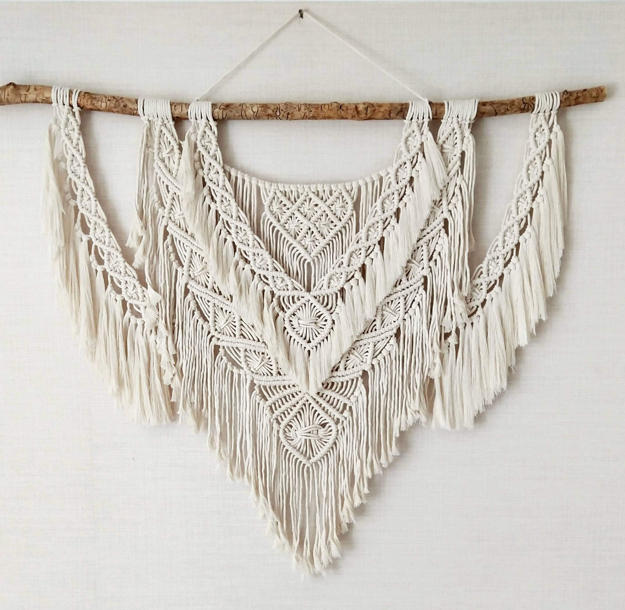 CBXSF Large Macrame Wall Hanging Natural Driftwood Bohemian Walls Decor Macrame Tapestry Above Headboard Handicrafts Beige Macrame Wedding Decor,36" W X 32" L