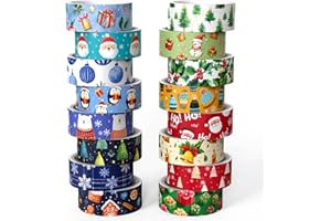 Joysoong Lot de 16 rouleaux de ruban adhésif Washi de Noël et d'hiver pour bullet journal, scrapbooking et cadeaux (1,5 cm x 