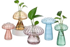 Hewory Glass Mushroom Propagation Stations: Set of 5 Unique Propagation Jars Glass Planter for Indoor Plants Home Decor - Colorful Mushroom Vase Christmas Birthday Gifts for Plant Lovers Women Girls