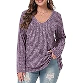BELAROI Plus Size Long Sleeve Tops for Women Casual Shirts V Neck Tunic Sweaters Pullover Lightweight