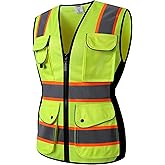 JKSafety Women Hi-Vis Reflective Safety Vest | Neon Color body Sewed Reflective Strips Breathable Lightweight ANSI Compliant