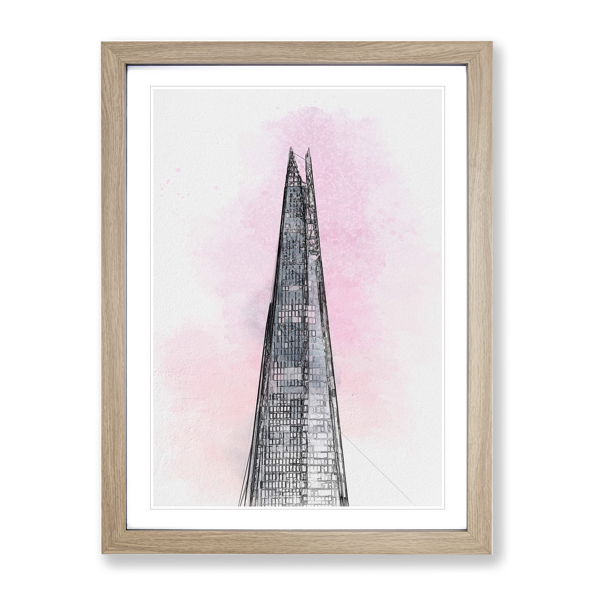 The Shard Building In London In Abstract Modern Framed Wall Art Print, Ready to Hang Picture for Living Room Bedroom Home Office Décor, Oak A4 (34 x 25 cm)