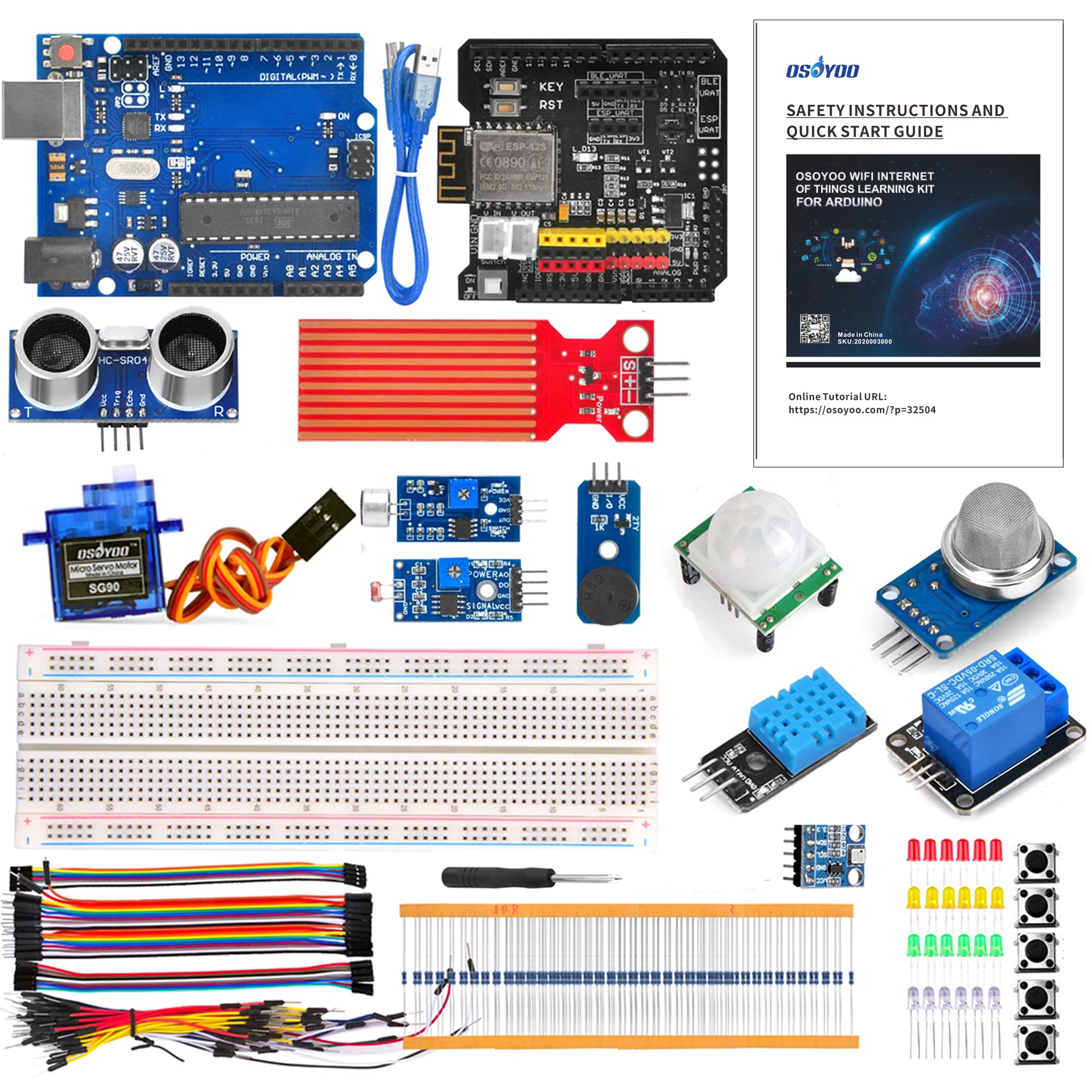 OSOYOO WiFi IoT Learning Kit Compatible with Arduino, Smart Home Coding Kit with ESP8266, Remote App Control, 13 Projects for Beginners, STEM Electronics Kit for Teens & Adults